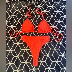 Bright orange high waist thong bikini size Medium